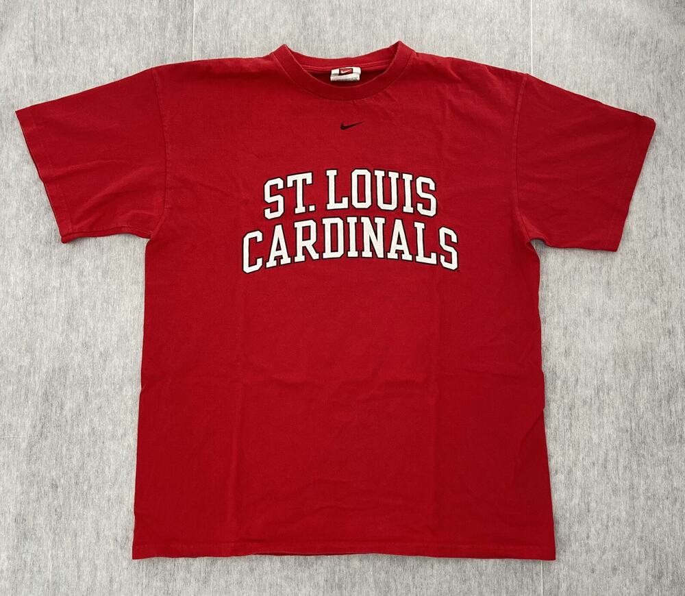 VINTAGE St Louis Cardinals Shirt Adult Large Red Center Swoosh Dual Print Mens L